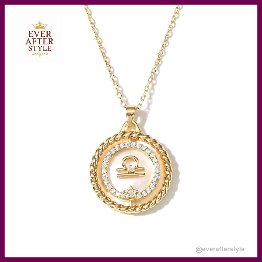 Gold Zodiac Constellation Necklace Dainty Rotatable Astrology Pendant Jewelry